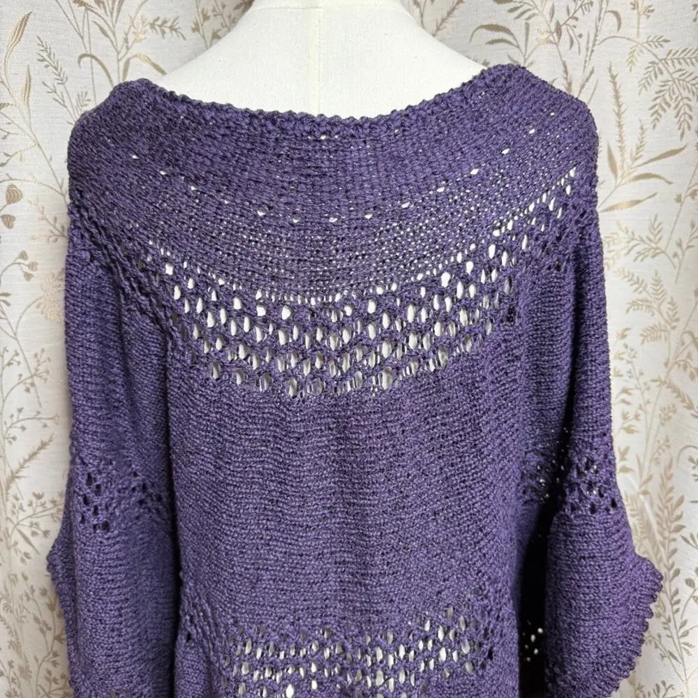 Chico's Open Knit Batwing Poncho Sweater Women L/XL Purple Whimsigoth Festival